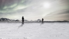 Two silhouetted characters in an arctic landscape Two silhouetted characters in an arctic landscape